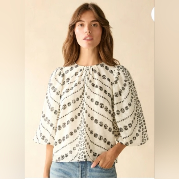 Marie Oliver Tops - Marie Oliver White Blouse with Black Pattern